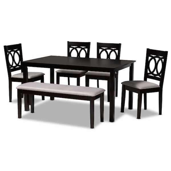 Baxton Studio Bennett Grey Upholstered and Dark Brown Wood 6-Piece Dining Set 172-9400-10915-10519 - main